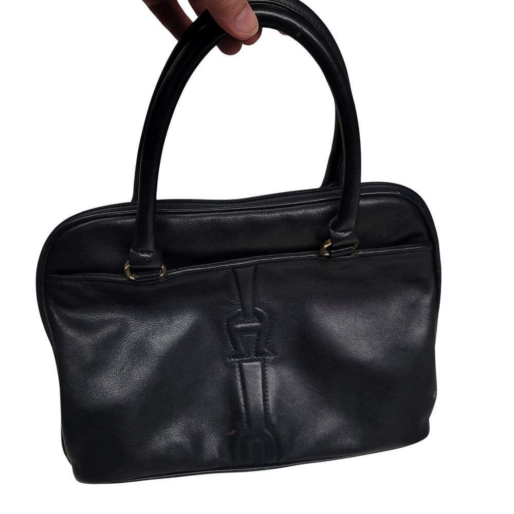 Quiet Luxury Etienne Aigner Black Leather Handbag Gold Hardware Dark Academia - Picture 3 of 9